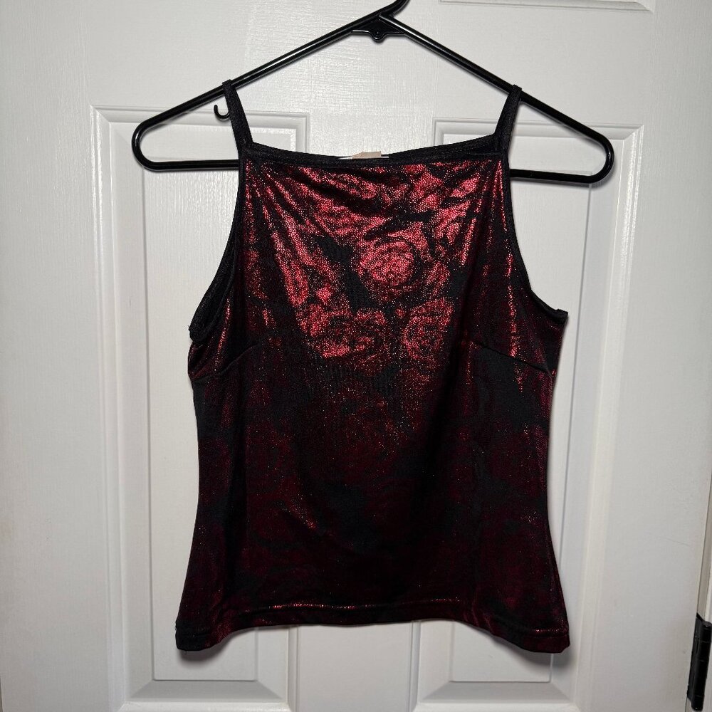 90s vintage Shimmery Red Floral Camisole Tank Top